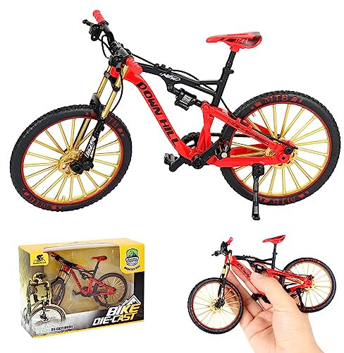HIULLEN Finger Fahrrad Modell, 1:10 Mountainbike-Modell Spielzeug, Finger Mountainbike Modell Ornamente, Miniatur Finger Bike, Mini Bend Fahrrad Modell(Rot)