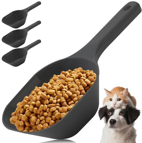 Aosnare 3PCS Dog Food Scoop, 1 Cup Plastic Pet Food Scoop with Measuring Lines 1/2 Cup and 1 Cup for Dogs, Cats, Birds and Rabbits (3 Black)