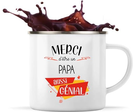 Planetee Tasse Papa Génial 360 ml | Mug Émaillé Métallique | Idée Cadeau Anniversaire Noël Fête des Pères