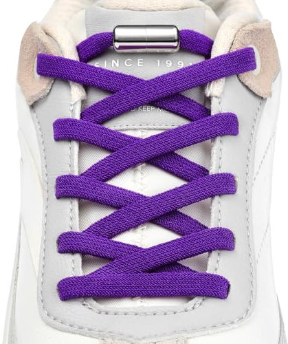 Handshop 2 Paia Lacci Elastici per Scarpe per Bambini e Adulti, No Tie Lacci Piatti da Ginnastica, Scarpe da Corsa, Scarpe Sportive Viola 125cm