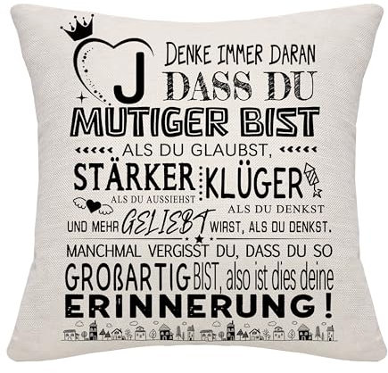 Bommex Inspirierendes Geschenk A-Z Initialen DASS Du Mutiger Kissenbezüge für Frauen Männer Mädchen Jungen Schwester Freunde Mama Papa Oma Tochter Sohn Positives Geschenk Geburtstag (J)