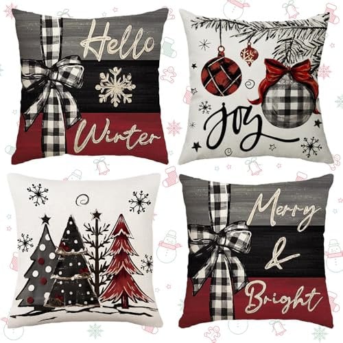 4 Stück Weihnachten Kissenbezug,Dekorative Kissenhülle,Kissenhülle Weihnachten,Leinen Dekokissen,Weihnachtskissenbezug,Kissenbezug Weihnachtsmotiv,für Deko weihnachten Sofa Schlafzimmer Couch