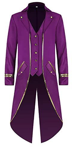 KDEIHT Mittelalter Herren Jacke Vintage Gothic Frack Viktorianischen Mantel Renaissance Uniform Retro Viktorianische Tailcoat Steampunk Kleidung Halloween Vampir Cosplay Kostüme für Männer