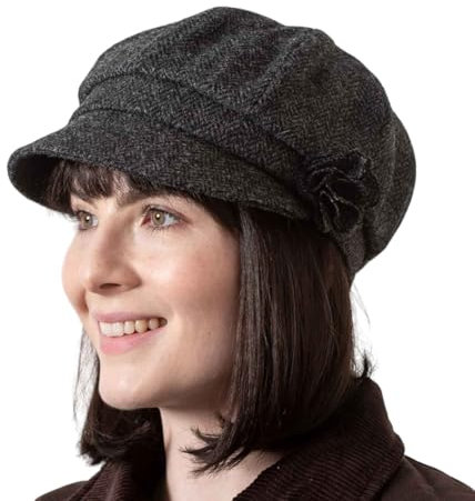 Hatman of Ireland Newsboy Mütze für Damen Made in Irland 8 Paneel Wollmütze, Dunkelgrau, Einheitsgröße