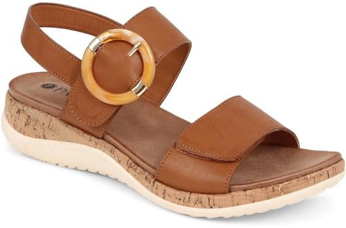 Pavers Touch-Fasten Platform Sandals - Tan Size 4