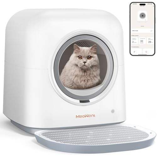 MeoWant Self Cleaning Cat Litter Box, Fully Enclosed Automatic Litter Box for Multi Cats, Ultra-Safe/APP Control/Odor Removal Smart Cat Box with Mat & Liner & Deodorizer