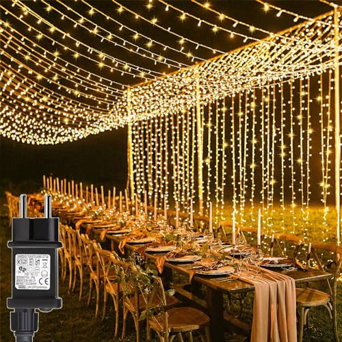 Cozymeow Rideau Lumineux 300 LED 3x3m Guirlande Lumineuse Mariage avec Transformateur, Timer, 8 Modes Étanche Rideau Lumineux Noël pour Pergola Jardin Extérieur Interieur Décorations - Blanc Chaud