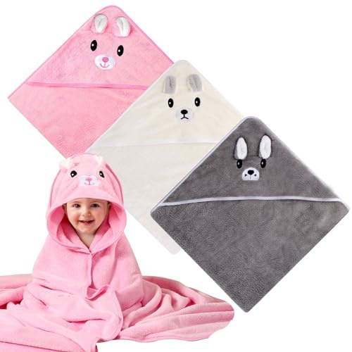 BORDEAG Cape De Bain 3 Pièces, Sortie De Bain Avec Capuche, Serviette Super Absorbante et Douce Avec Motif Adorable, 80 x 80 cm pour Bébé de 0 à 2 Ans