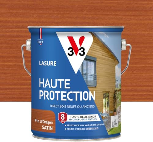 V33 Vernice per legno esterno in pino di oregon satinato, alta protezione 8 anni, alta resistenza idrorepellente e UV, resistente alle variazioni del legno, Ecolabel, resina di origine vegetale, 2,5 l