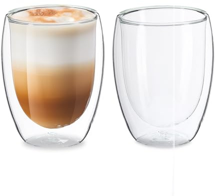 Relaxdays Latte Macchiato Gläser, Setgröße, doppelwandiges Glas, 350 ml, spülmaschinenfest, Kaffeegläser, transparent