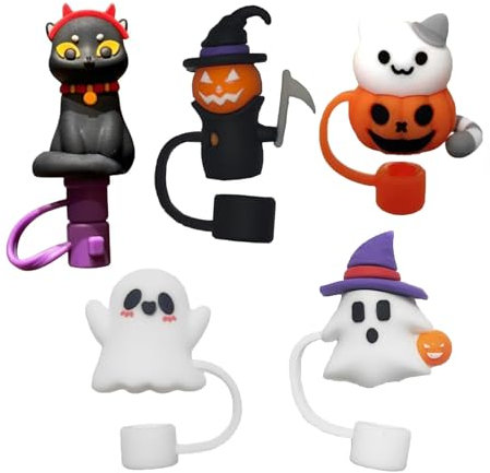 Halloween Cute Ghost Straw Cover Cap for Stanley Cup,Dustproof Reusable Silicone Straw Topper for Stanley,Halloween Straw Accessories for Stanley Cup 5Pcs