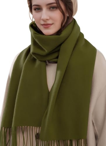 MEDUOLA Damen Winter Schal aus weichem angenehmem Material große einfarbige Pashmina mit fransen Pashmina Tücher und Umschläge Grün