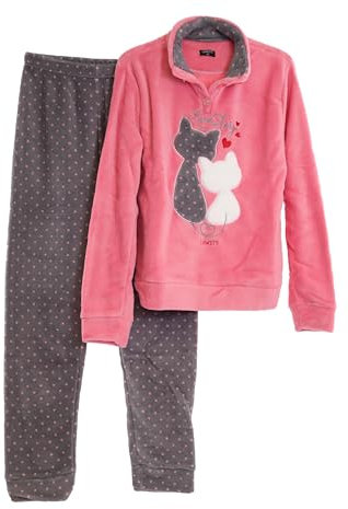 Viterbo Biancheria Pigiama Donna Invernale in Morbido Coral Fleece LWW00086 (Peonia, L)