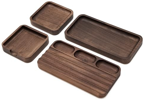 MUUJEE Schreibtisch-Organisationsset aus Holz, 4-teiliges Set – für Schreibtischzubehör, Arbeit, Lehrer, Vater, Holztablett, minimalistisch, rustikal