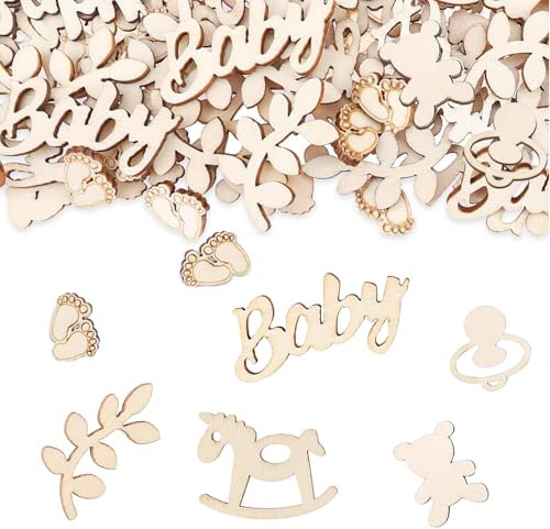 120 Stück Babyparty Deko Konfetti Holz Baby Shower Deko Junge Mädchen Streudeko Konfetti Holz Tischdeko für Gender Reveal Party Babyparty Babyshower Geburtstag Party Deko
