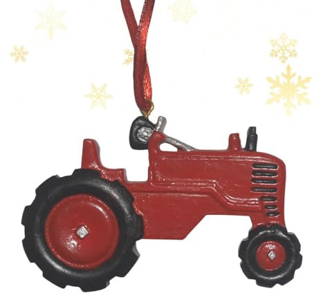 Weihnachtsbaum-Dekoration für den Garten, handgefertigt, aus Harz, Traktor, Weihnachtsschmuck, Traktor-Anhänger, zartes Aussehen.