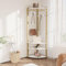 Garderobenständer Ecke, Eckgarderobe Metall mit 6 Doppelhaken/Aufbewahrungsregal/Schuhregal Offene Kleiderständer Flurregal Platzsparend Industrial Design für Flur Wohnzimmer Schlafzimmer Büro Gold