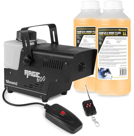BeamZ RAGE600 Mini Nebelmaschine mit Flüssigkeit, 2 Liter inkl., 600 Watt Fogger, 2x Fernbedienung, Smoke Machine mit 2L Tank, Fog Machine, Nebelmaschine Halloween für Party, Hochzeit, Events