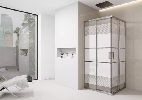 800mm Corner Shower Enclosure White Screen Print Walk in Cubicle Sliding Door Entry Shower Tray and Riser Kit Options (800mm x 800mm Shower Enclosure)