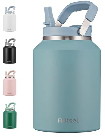 Autsel 2l Stainless Steel Water Bottle with Handle, 2 Litre Insulated Water Bottle with Leak-Proof Lid, Large Metal Water Bottle and Flask for Hot & Cold Drinks, Ideal for Travel & Sports