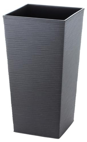 Engelland - Pflanzkübel, Blumentopf aus recyceltem Kunststoff & Holz, Anthrazit, Rillenoptik, 57,5 cm, nachhaltig, wetterfest, Blumenkübel für Garten, Balkon, Terrasse, Innen- und Außenbereich