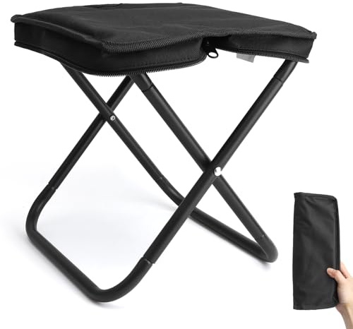 ZMDMAH Camping Hocker, Schwarz Großformat Tragbarer Klapphocker Campinghocker Faltbar Falthocker Mini-Klapphocker, Hocker Klappbar für Reisen Wandern Camping Angeln Grillen Picknick