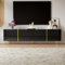 PUGSDRLY Meuble TV Bas avec 4 Portes,Meuble TV avec Rangement,Design élégant et Moderne,Surface très Brillante,Pieds dorés,170x35x46cm (Noir)
