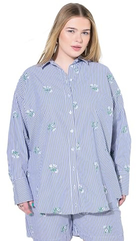 Studio Untold Damen große Größen Übergrößen Plus Size Hemd, Oversized, Streifen, Flower-Stickerei kornblumenblau 46+ 841665744-46+
