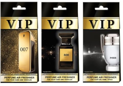 AutoFullCar CarIBI VIP Auto-Lufterfrischer, inspiriert von ikonischen männlichen und weiblichen Parfums, intensiver Duft, Premium-Anhänger, elegant und langlebig, 3 Stück, 007 800 und 808