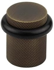 Kooples Hardware Burlington Knurled Floor Mounted Doorstops – Solid Brass Door Stop with Textured Base & Rubber Buffer – Luxury Vintage Style for Heritage & Modern Interiors (Antique Brass)