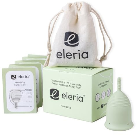 Eleria Menstrual Cup | Green | 100% Medical Grade Silicone Period Cup - Heavy to Medium Flow, Soft & Comfortable, Easy Insertion & Removal