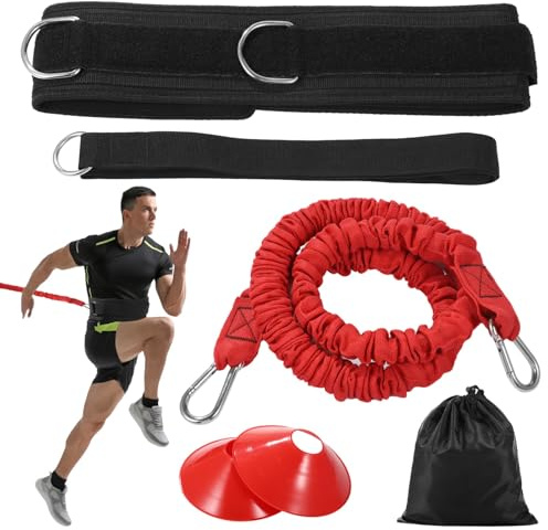 5-teiliges Speed-Trainings-Set, Spann-Bungee-Band mit Hüftgurt, Kegeln, Befestigungsgurt, Multi-Sport-Power-Kit für Kraft und Beschleunigung