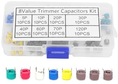 Kit de condensador de recortador de 6 mm 80pcs | Capacitancia variable de 5pf a 120pf | Reemplazo de electrónica/radios/placas de circuito | Alto voltaje, material plástico