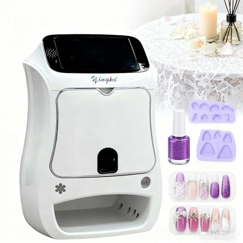 Automatischer 3D Nageldrucker, Multifunktionale Nagelkunst Maschine, Touchscreen Bedienung, 10s Erledigt, Unterstützung WiFi/USB, Mit U-V Trocknung, 3000+ Designs, DIY Kit