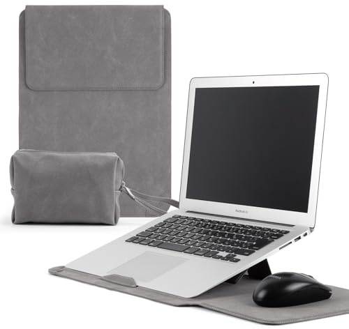 KiimLaa 13-14 Zoll Laptop Sleeve Laptophülle mit Standfunktion für MacBook Pro 14 M5/M4/M3/M2, MacBook Pro/Air 13/13,6 Zoll, Gefrostet PU Leder Magnetischer Laptoptasche für HP, Dell 13-14 - Grau