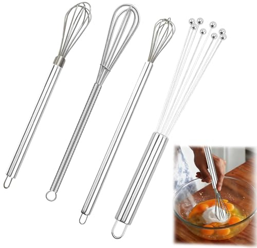 4 Stück Teiliges Schneebesen-Set Schneebesen Klein Rührbesen Whisk Rührblitz Kugelbesen Edelstahl Leicht Zu Reinigen und Ein Vielseitiges Küchenutensil