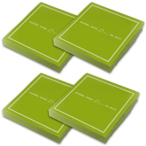 itenga Servietten „Schön, dass du da bist“ – 80 x Papier-Servietten, 3-lagig, 30 x 30 cm, Dekoration für Hochzeit, Geburtstag, Taufe, Kommunion, Konfirmation (frühlingsgrün)