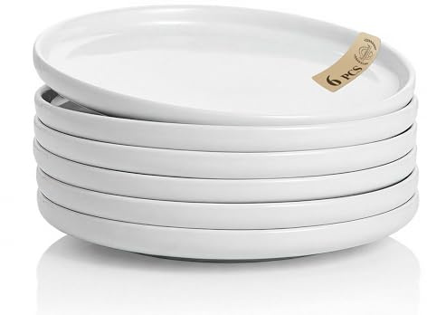 Ceramic Appetizer Plates Set of 6,White Dessert Plates 8 Inch,Small Dinner Plates,Modern Round Salad Plates,Porcelain Serving Dishes for Pasta,Snack,Bread,Dessert,Sushi Microwave & Dishwasher Safe