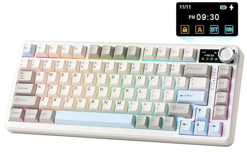 YUNZII B75 Pro MAX Teclado Mecánico Inalámbrico (Beige, Candy) | Diseño 75% con Pantalla y Control Giratorio, Hot Swap, QMK/VIA, RGB, Bluetooth/USB-C/2,4G, US ANSI para Win/Mac