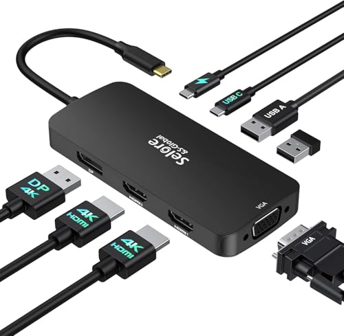 Laptop Docking Station Dual Monitor, 2HDMI, DP, VGA for Windows(Black) | 8-in-1 USB C Docking Station, Dual 4K HDMI Adapter for 2 monitors, 100W PD Charging, 3×USB 2.0, Multi Monitor Laptop Dock