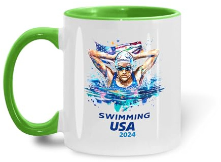 Kaffeebecher Usa Swimming – Ideal Für Schwimmwettkämpfe Keramik-Tasse Lustig Bürotasse Retro Kaffeetasse Für Arbeit Geschenk Büro 330ML