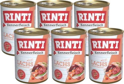 arelf Bundle RINTI Kennerfleisch Lachs 6 x 400g + Alpha Spirit Snack | 65 % Fleisch | 5 % Lachs | getreidefrei | ohne Kohlenhydrate | mit Flachsöl & Rübenfaser | Alleinfuttermittel