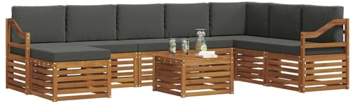 vidaXL Sofagarnituren 9 pcs Natur und Anthrazit Massivholz Akazie, Modernes Outdoor-Sofa Set, langlebige Sitzmöbel für Garten, Terrasse, Lounge und gemütliches Wohnen