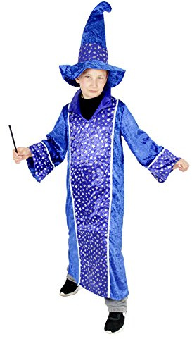 Foxxeo Blaues Zauberer Kostüm für Kinder Karneval Fasching Magier Merlin Party Jungen Mädchen Größe 146-152