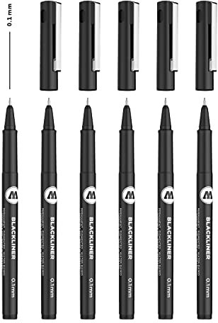 Molotow Blackliner 0,1 mm (Fineliner mit permanenter, dokumentenechter Tinte) 6 Stück schwarz