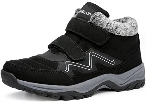 visionreast Winterschuhe Warm Gefütterte Winter Schneestiefel Trekkingschuhe Wanderhalbschuhe Winterboots rutschfest Outdoor mit Klettverschluss für Herren Damen, Schwarz, 42 EU