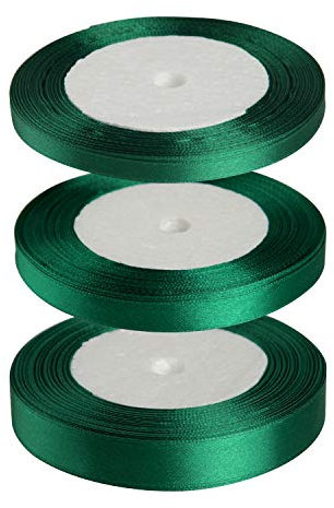 FEPITO 3 Rollen Satinband Grün Geschenkband 6mm 10mm 15mm Dekoband Stoffband Bänder zum Basteln Schleifenband für Weihnachtsdekoration Verpackung (Grün)