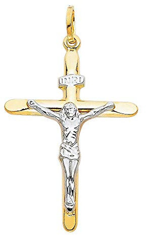 PRINS JEWELS Bicolor Anhänger Kreuz Mit Jesus 18 Karat 750 Gelbgold Weißgold Unisex (27)