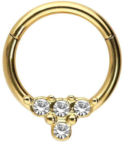 PIERCINGLINE Segmentring Clicker 4 Kristalle Chirurgenstahl Piercing Ohr Septum Tragus Helix Goldfarben