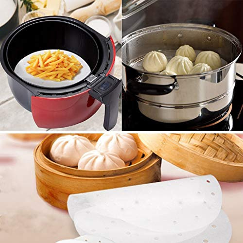 100 Stücke 9 Inch perforiert Papier Bambus Dampfgarer Papier Liners rund Steamer, Einlagen für Bambus Dampfgarer Air Fryer Dampfgaren Kochen Gemüse Reis Papier Dampfkorb Dampfgarer Dünsteinsatz